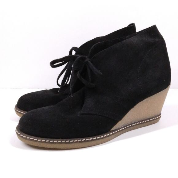 J Crew MacAlister Suede Wedge Ankle Boot Lace Up Black size 8 - Picture 2 of 11